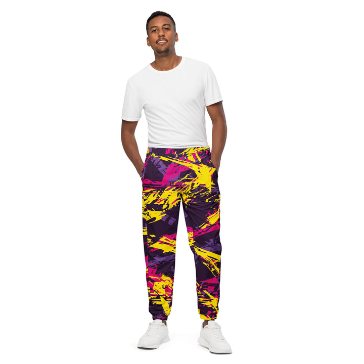 Unisex Track Pants - Purple-Yellow Script