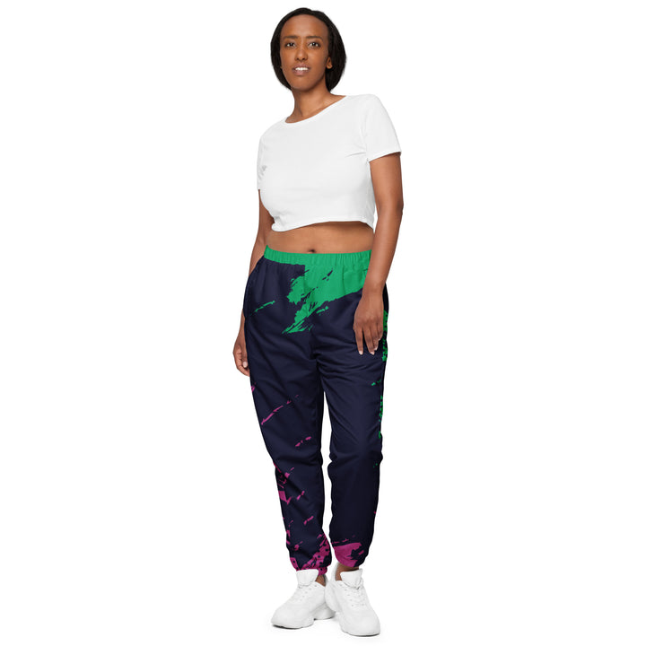 Unisex Track Pants - Black-Green Splash