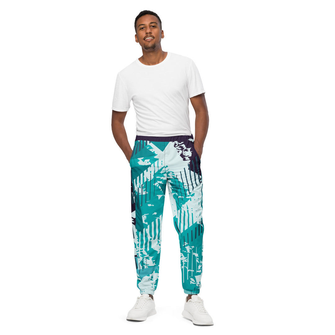 Unisex Track Pants - Turquoise-White Tracks