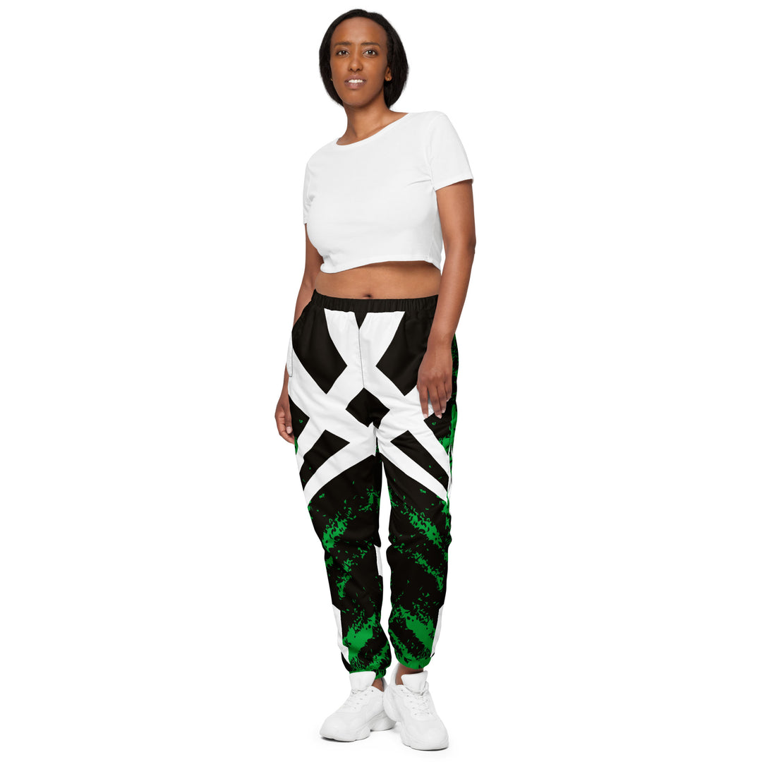 Unisex Track Pants - Black-Green Tribal