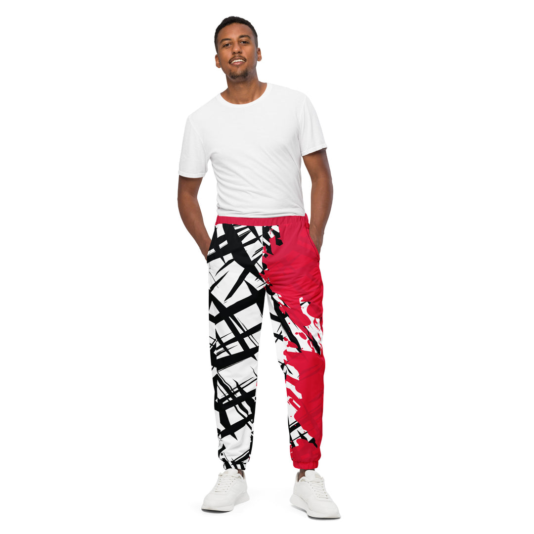 Unisex Track Pants - White-Red Overdraw