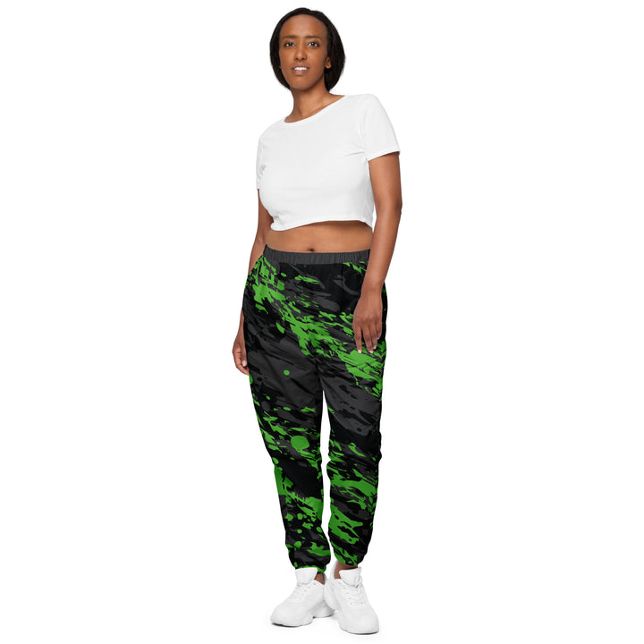 Unisex Track Pants - Black-Green Particles