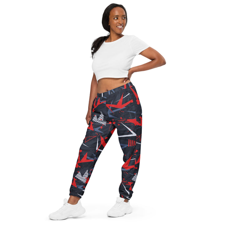 Unisex Track Pants - Black-Red Abstract