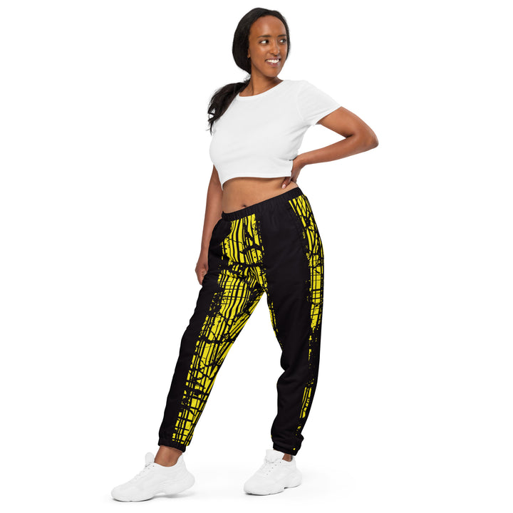 Unisex Track Pants - Black-Yellow Bar