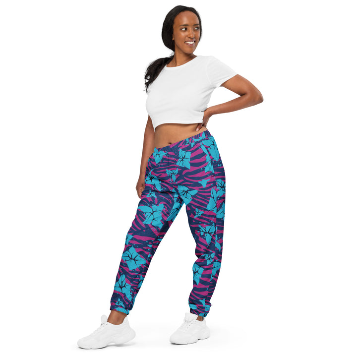 Unisex Track Pants - Blue-Pink Flower