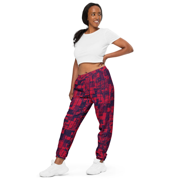 Unisex Track Pants - Black-Red Grid