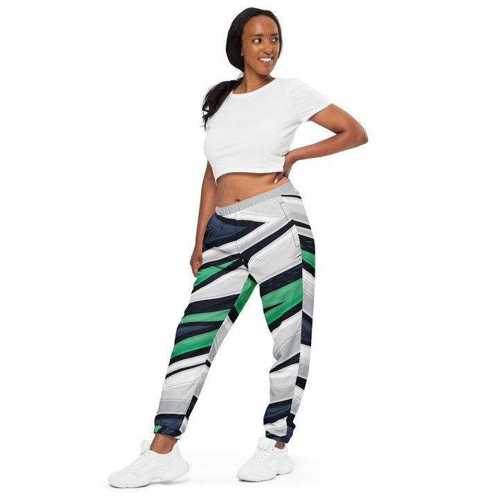 Unisex Track Pants - White-Green Stick