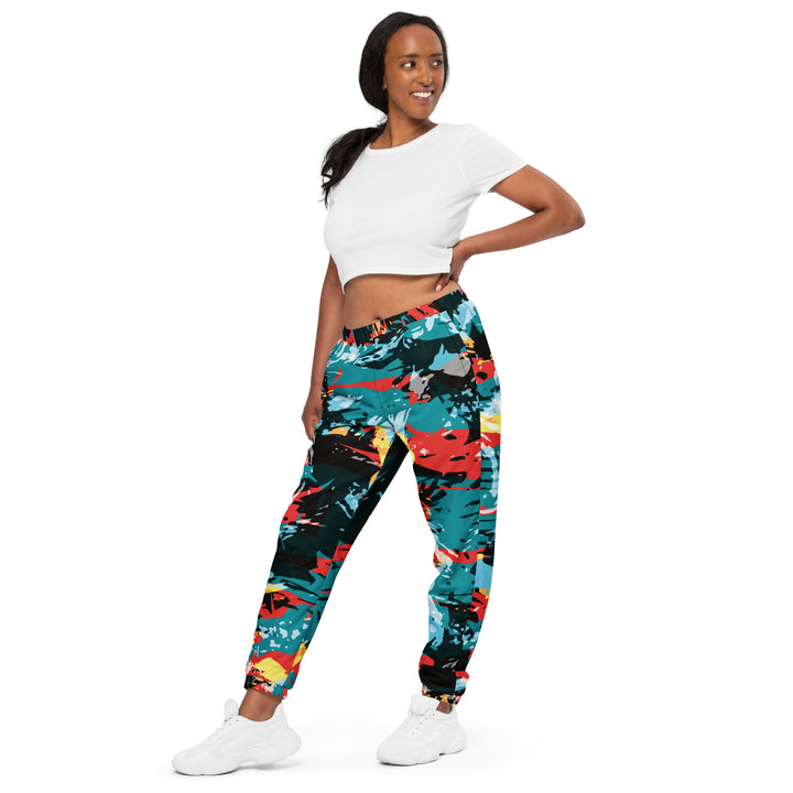 Unisex Track Pants - Turquoise-Red Jungle