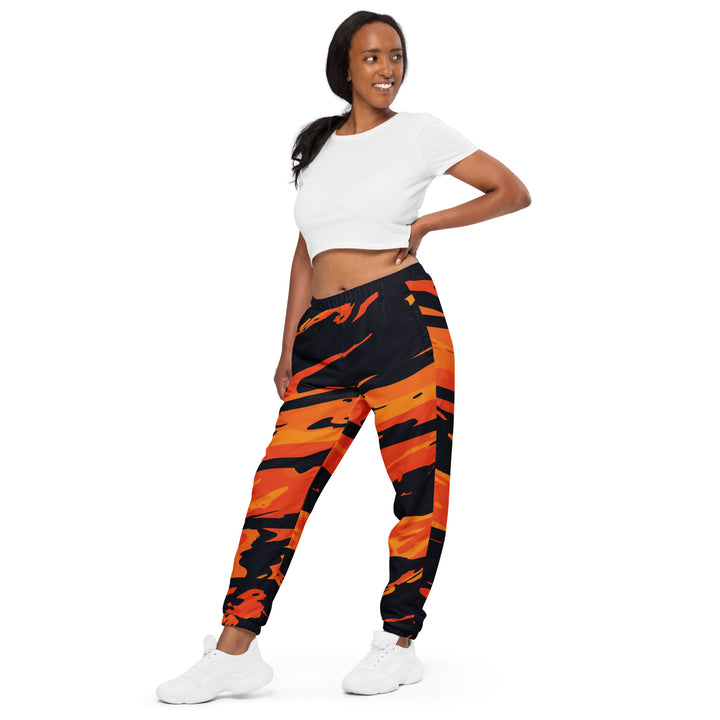 Unisex Track Pants - Black-Orange Angle