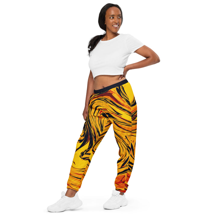 Unisex Track Pants - Orange-Black Lava