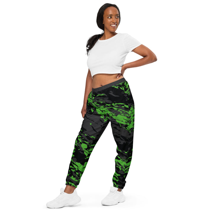 Unisex Track Pants - Black-Green Particles