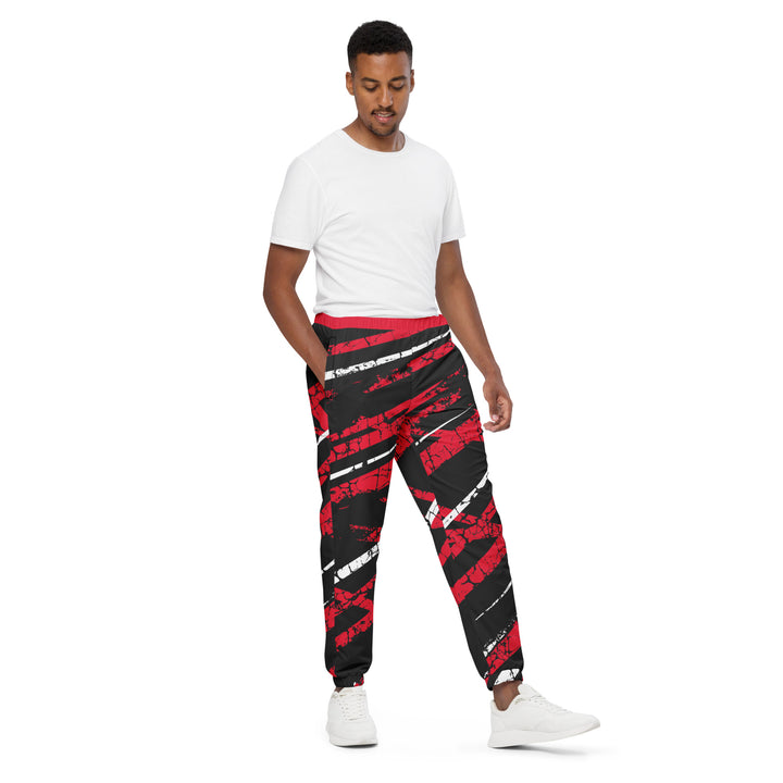 Unisex Track Pants - Black-Red Torn