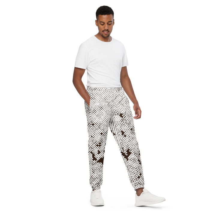 Unisex Track Pants - White-Brown Grid