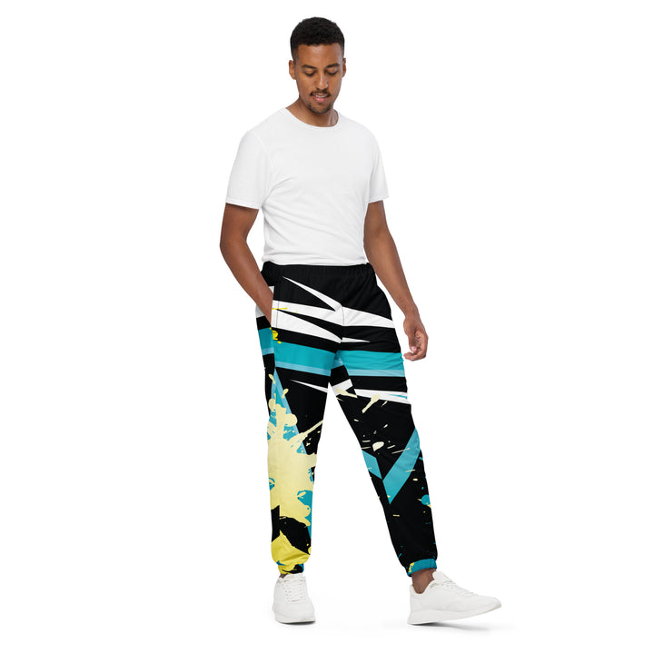 Unisex Track Pants - Black-Turquoise Splash