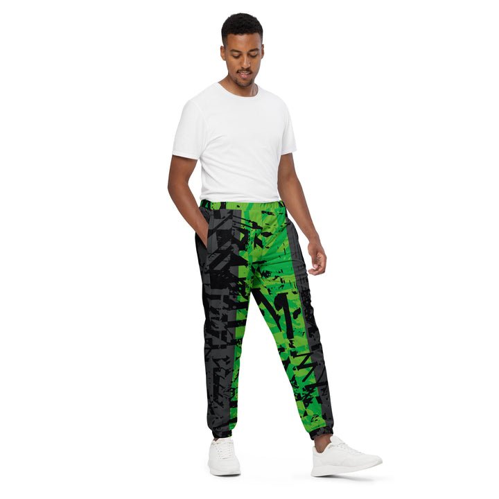 Unisex Track Pants - Black-Green Bar