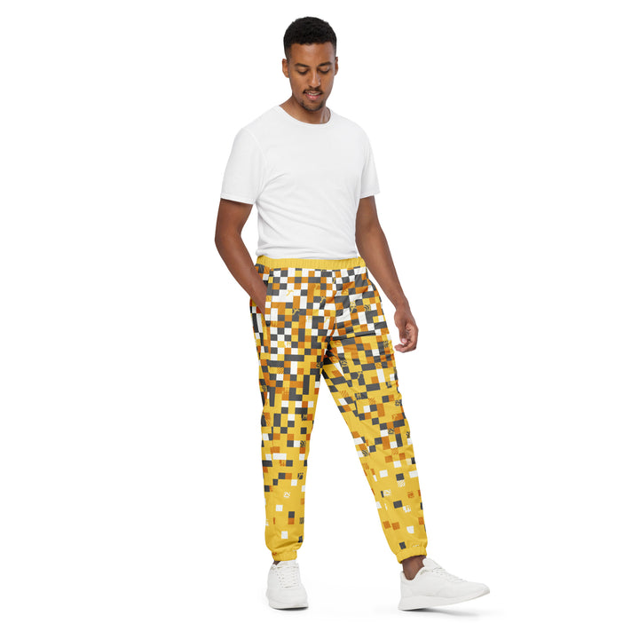 Unisex Track Pants - Yellow-Grey Pixel