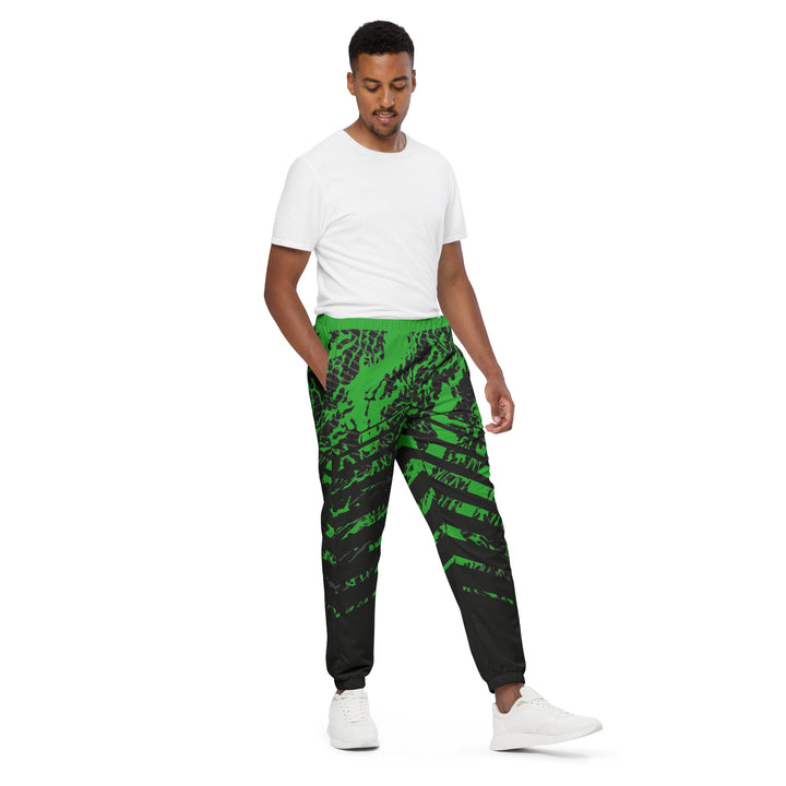 Unisex Track Pants - Black-Green Fire