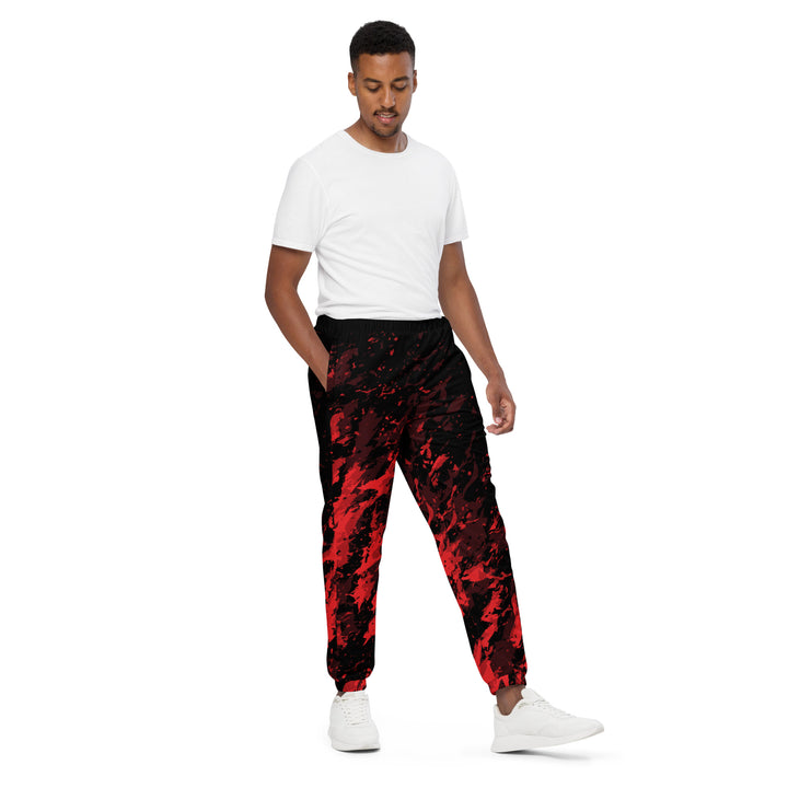 Unisex Track Pants - Black-Red Splatter