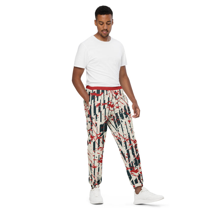 Unisex Track Pants - Beige-Red Tracks