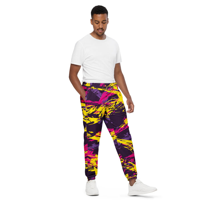 Unisex Track Pants - Purple-Yellow Script