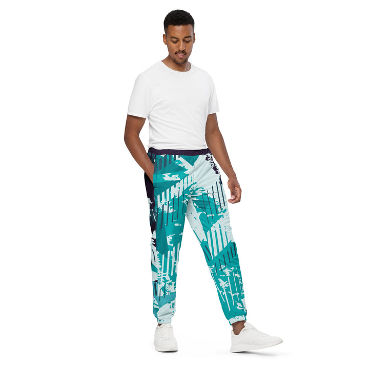 Unisex Track Pants - Turquoise-White Tracks