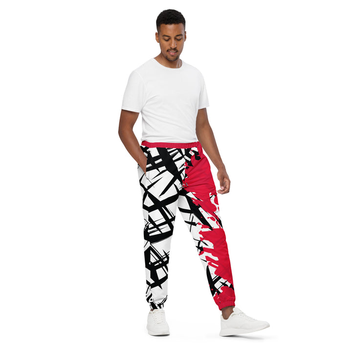 Unisex Track Pants - White-Red Overdraw