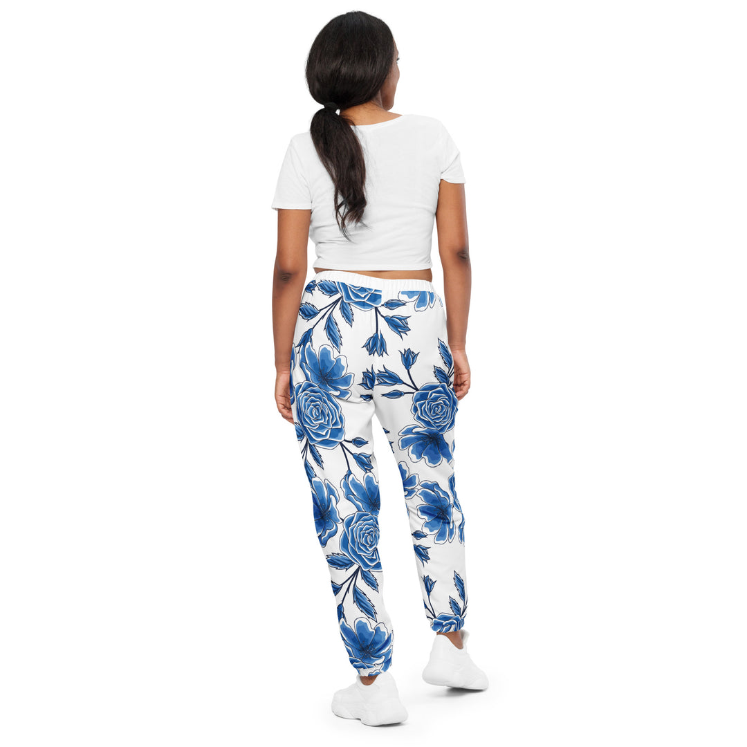 Unisex Track Pants - White-Blue Rose