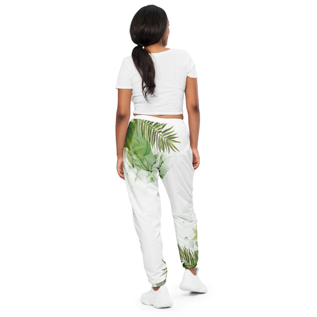 Unisex Track Pants - White-Green Leaves