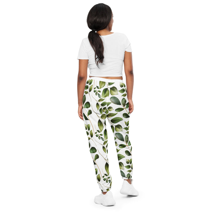 Unisex Track Pants - White-Green Plant