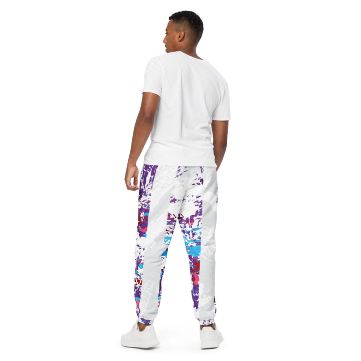 Unisex Track Pants - White-Purple Bar