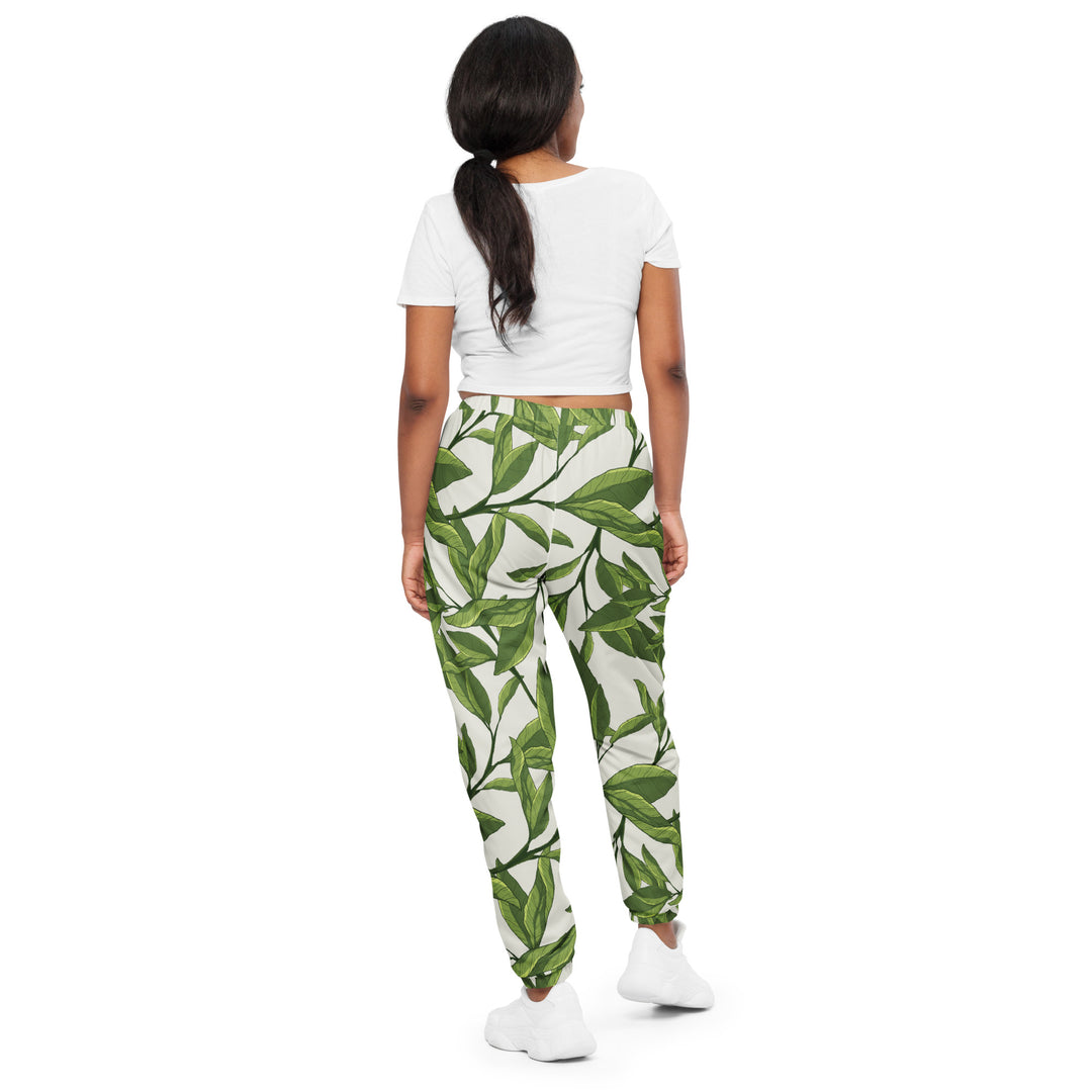 Unisex Track Pants - Beige-Green Leaves