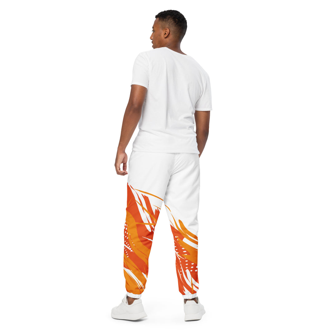 Unisex Track Pants - White-Orange Flame