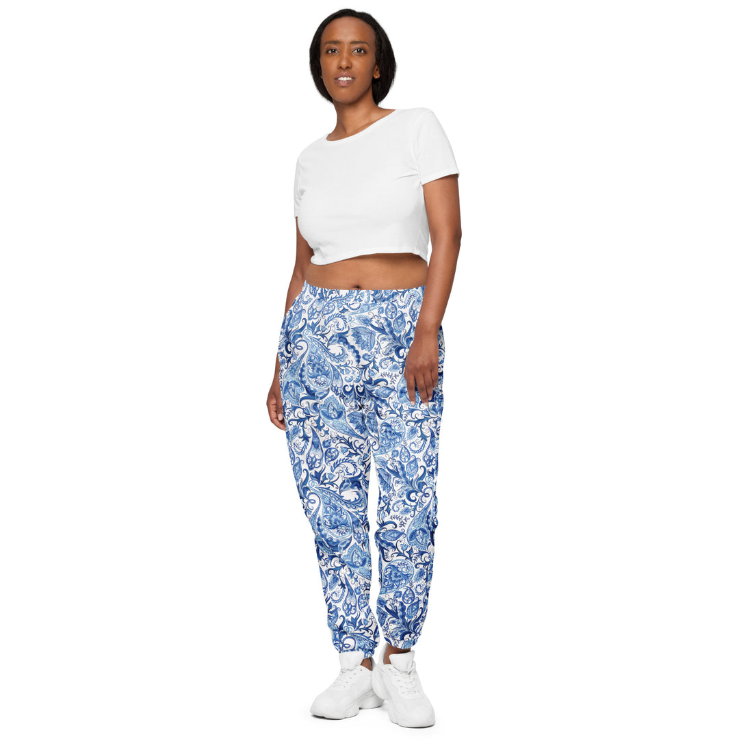 Unisex Track Pants - White-Blue Elegant