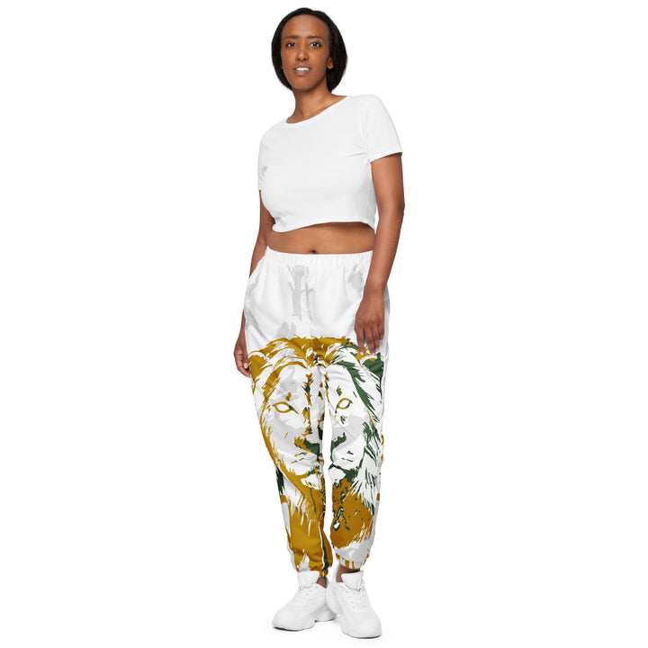 Unisex Track Pants - White-Yellow Lion