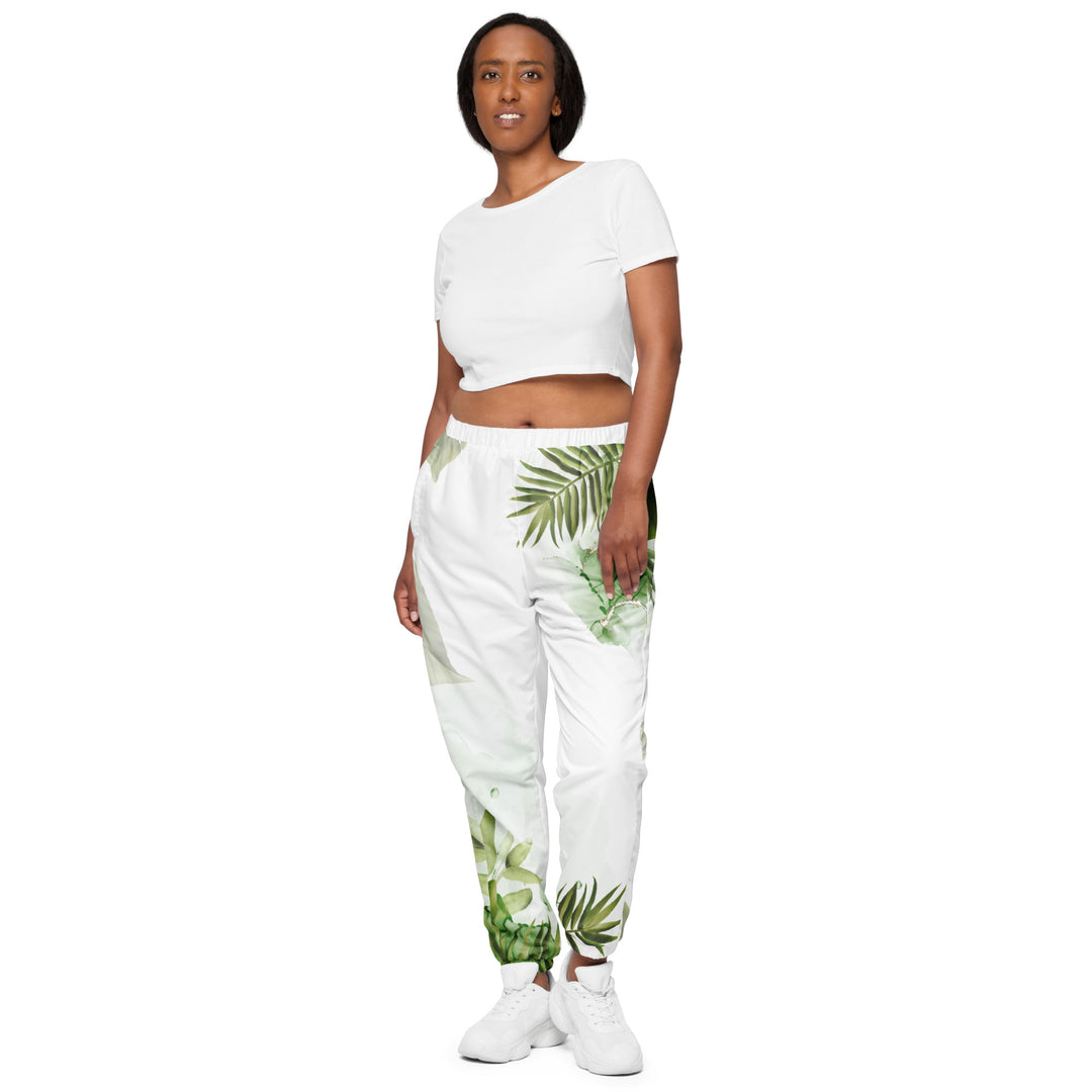 Unisex Track Pants - White-Green Leaves