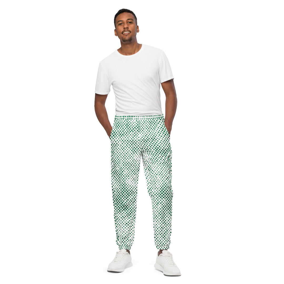 Unisex Track Pants - White-Green Grid