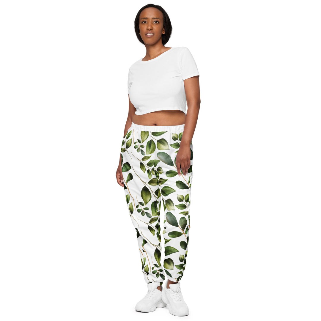 Unisex Track Pants - White-Green Plant