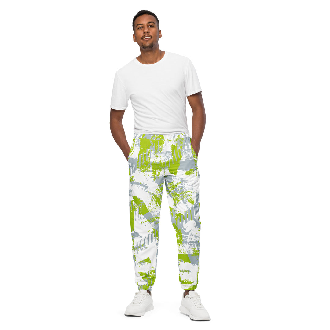 Unisex Track Pants - White-Green Spray