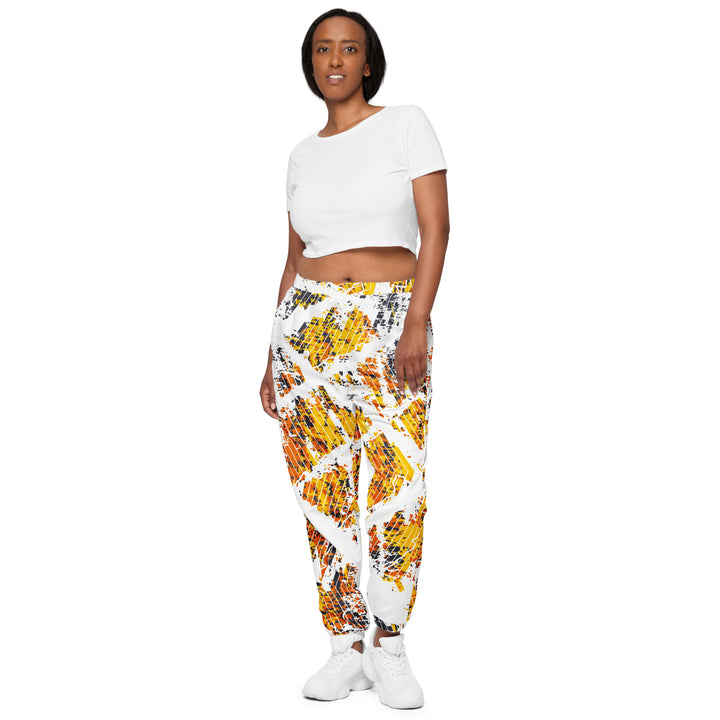 Unisex Track Pants - White-Yellow Grid