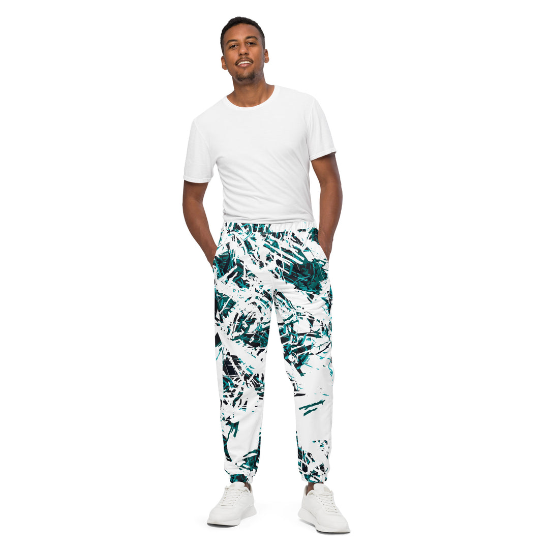 Unisex Track Pants - White-Turquoise Skill