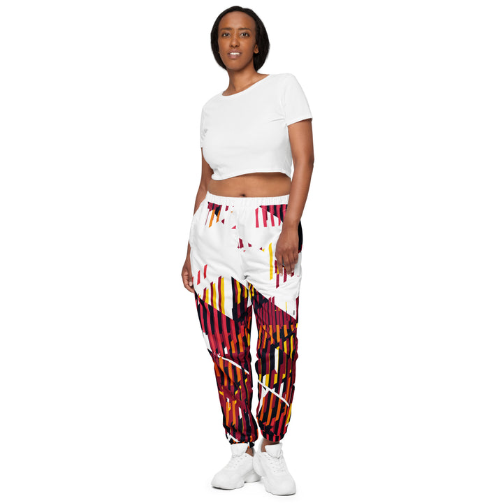 Unisex Track Pants - White-Red Level