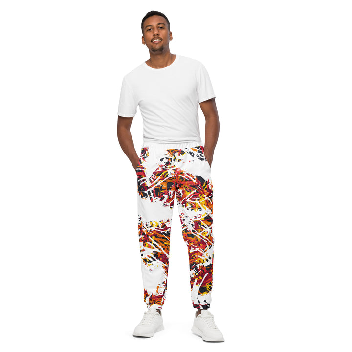 Unisex Track Pants - White-Red Criss