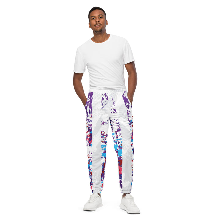 Unisex Track Pants - White-Purple Bar