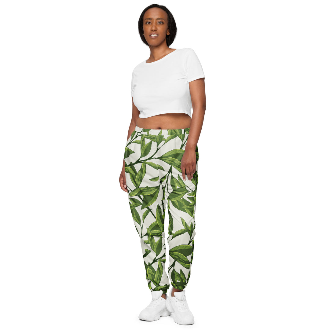 Unisex Track Pants - Beige-Green Leaves