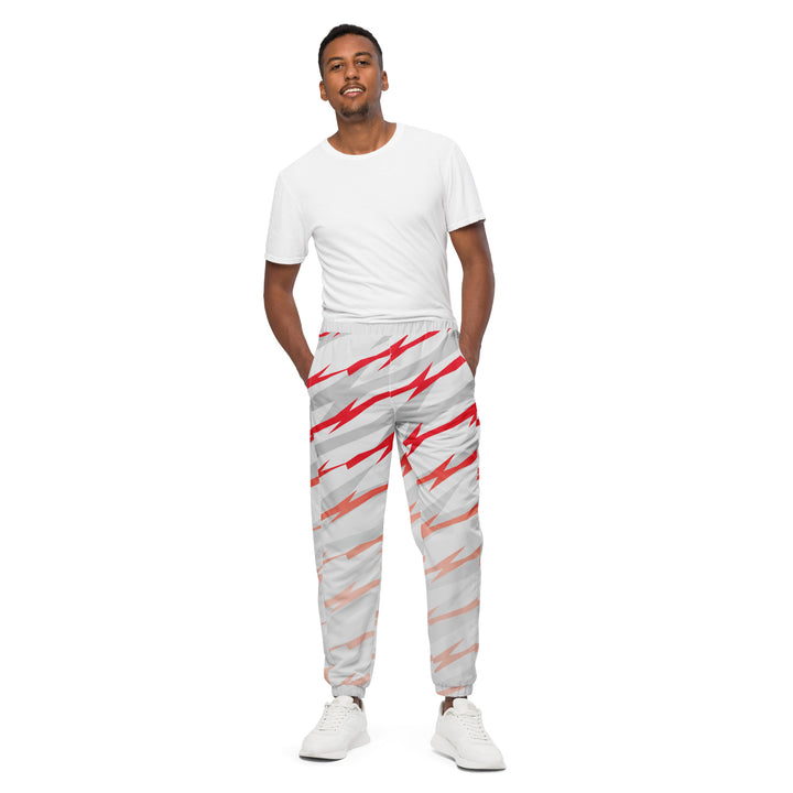 Unisex Track Pants - White-Red Risk