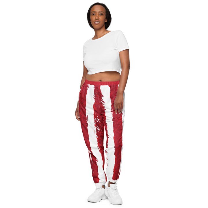 Unisex Track Pants - White-Red Bar