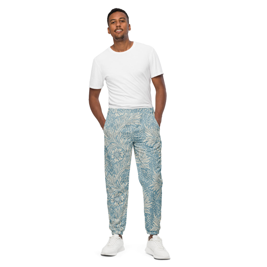 Unisex Track Pants - Beige-Blue Flower