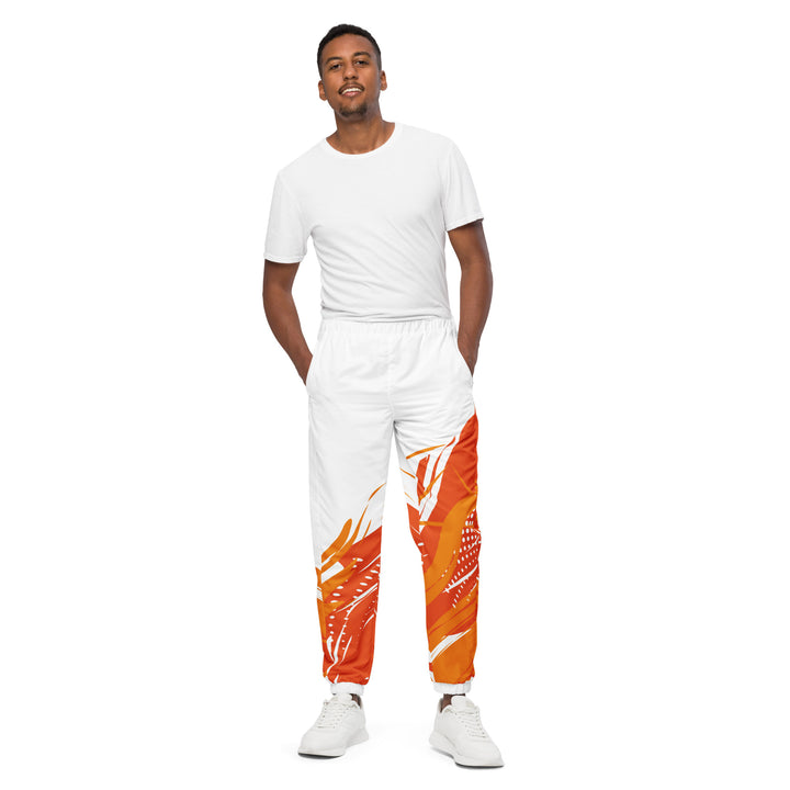 Unisex Track Pants - White-Orange Flame