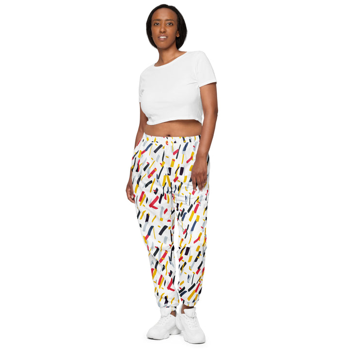 Unisex Track Pants - White-Red Confetti