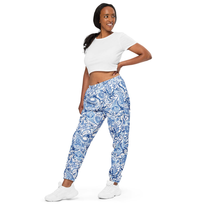 Unisex Track Pants - White-Blue Elegant